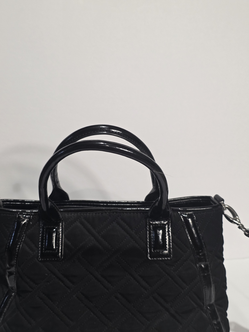 Vera Bradley Black Quilted Satchel with Patent Trim - Picture 9 of 11